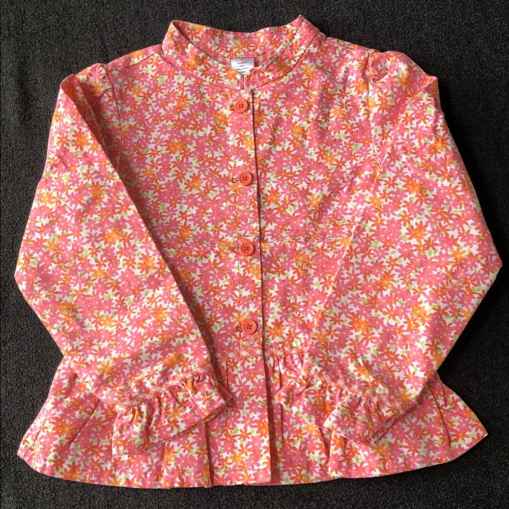 Gymboree Girls 100% Cotton Freshly Picked Floral Jacket Ruffled Hem Size 10